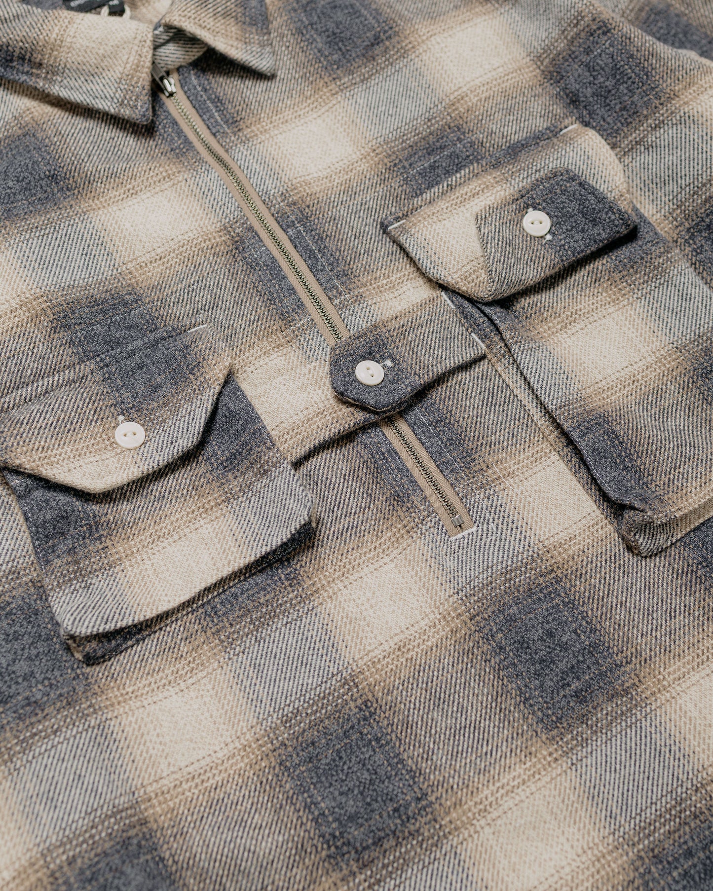 Engineered Garments Binocular Shirt Khaki Cotton Heavy Shadow Plaid Flannel