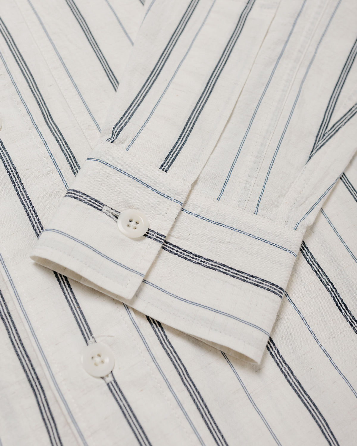 MHL Overall Shirt Japanese Wide Stripe Cotton Blend Off White/Navy