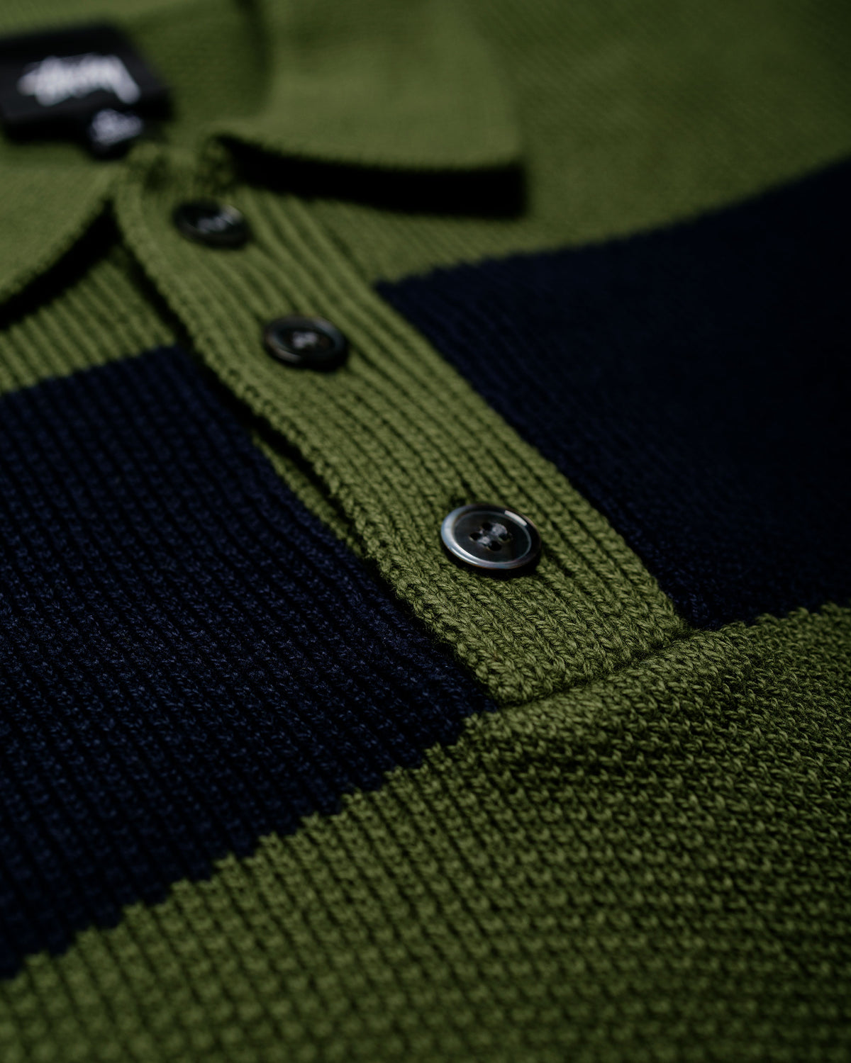 Stüssy Pique Knit Stripe Rugby Olive