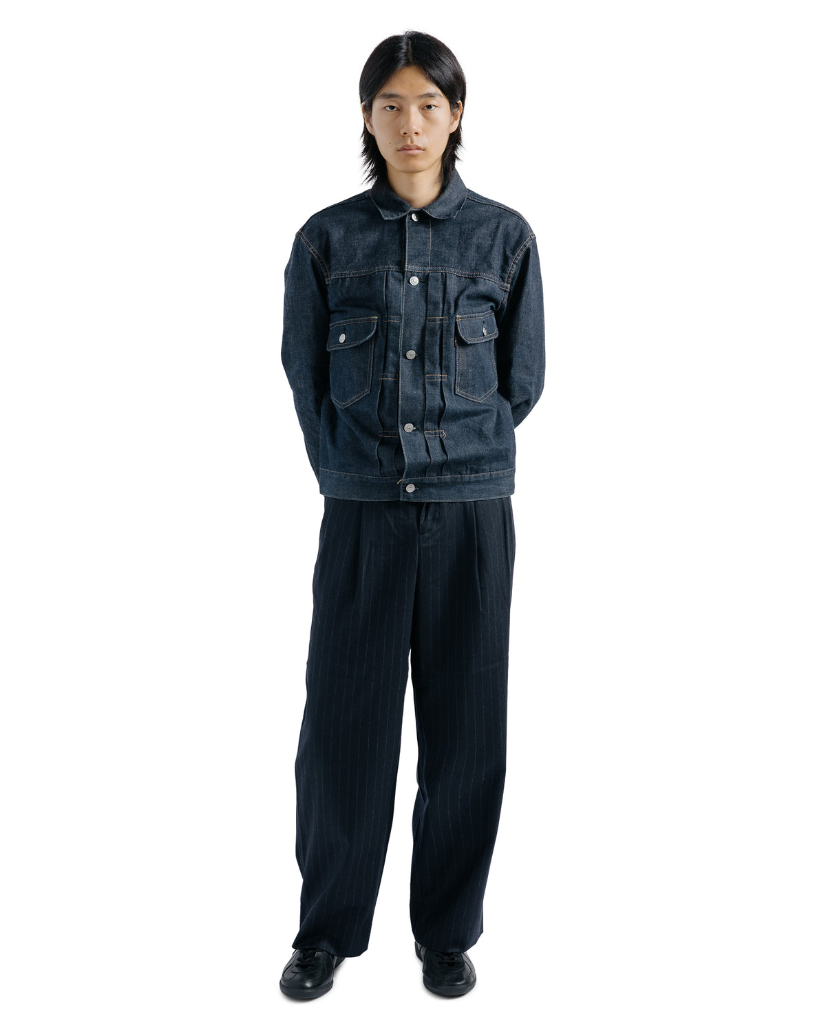 Universal Products Wool 2 Tuck Trousers Navy Stripe