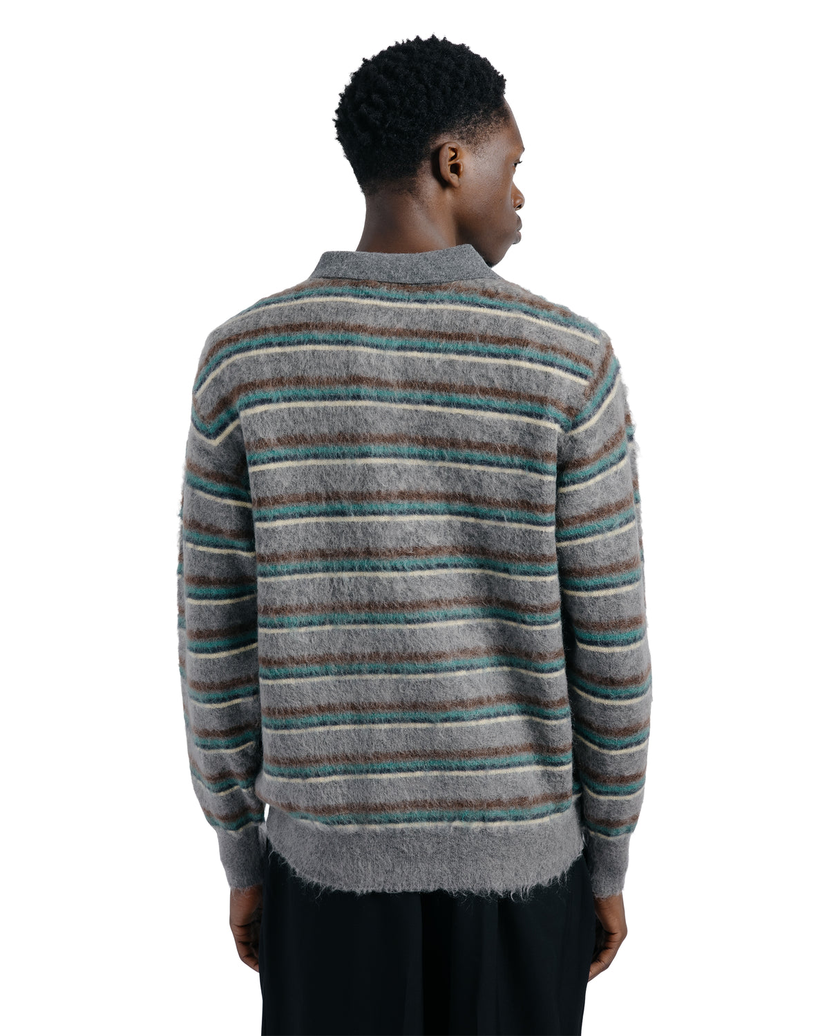 ssstein Kid Mohair Ribbed Knit Polo LS Grey Multi