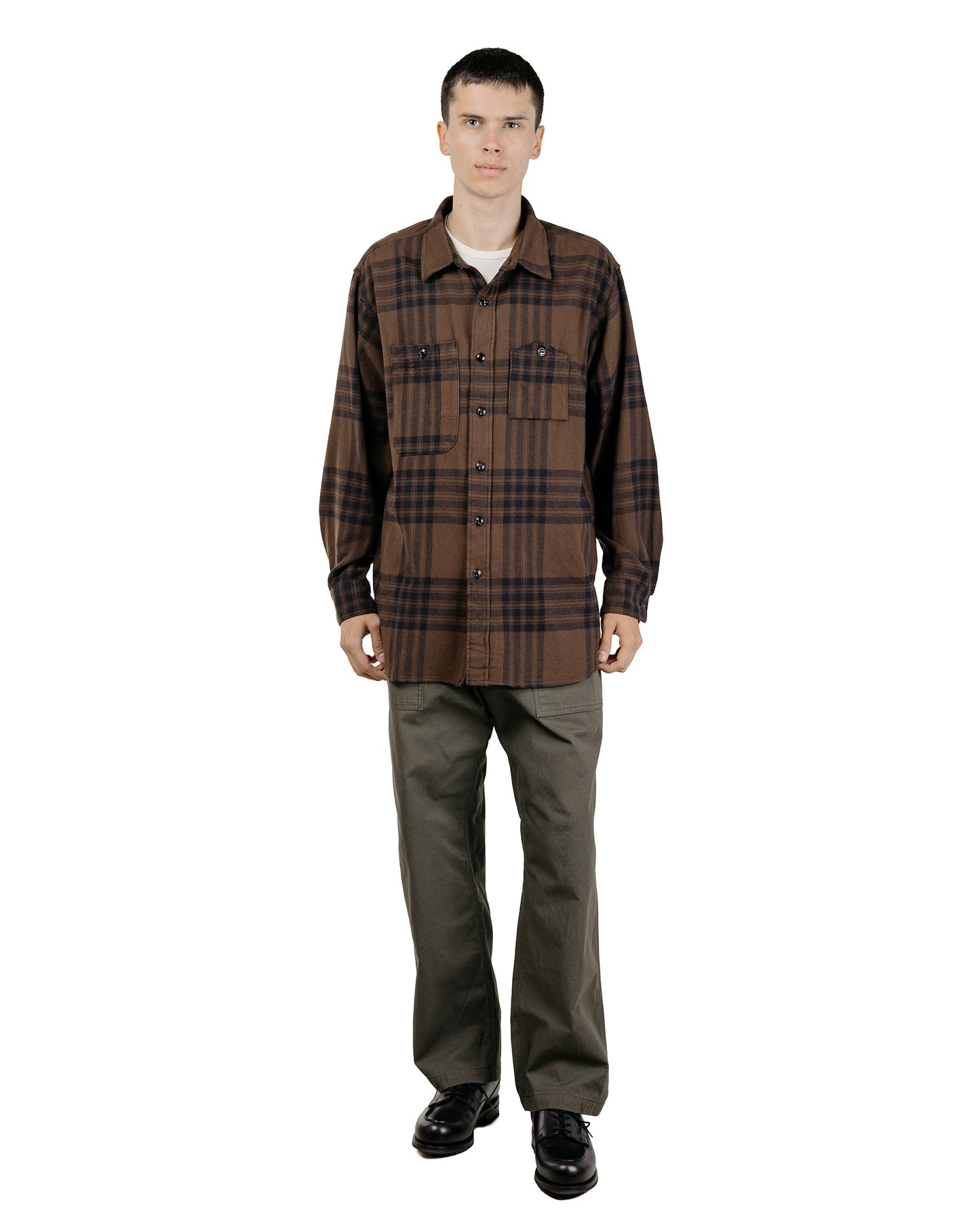 Engineered Garments Work Shirt BrownBlack Cotton Flannel Plaid