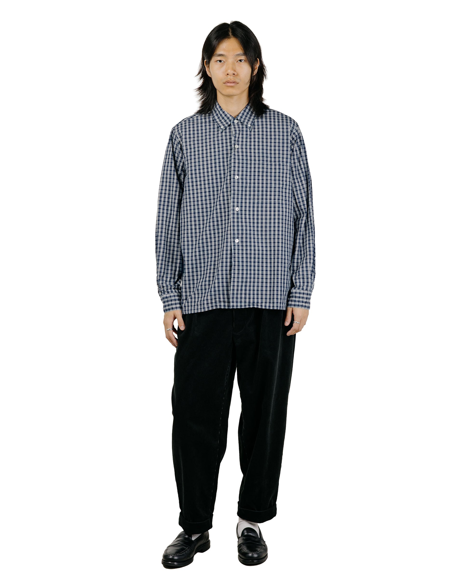 Beams Plus Open B.D. Indigo Dobby Plaid Navy