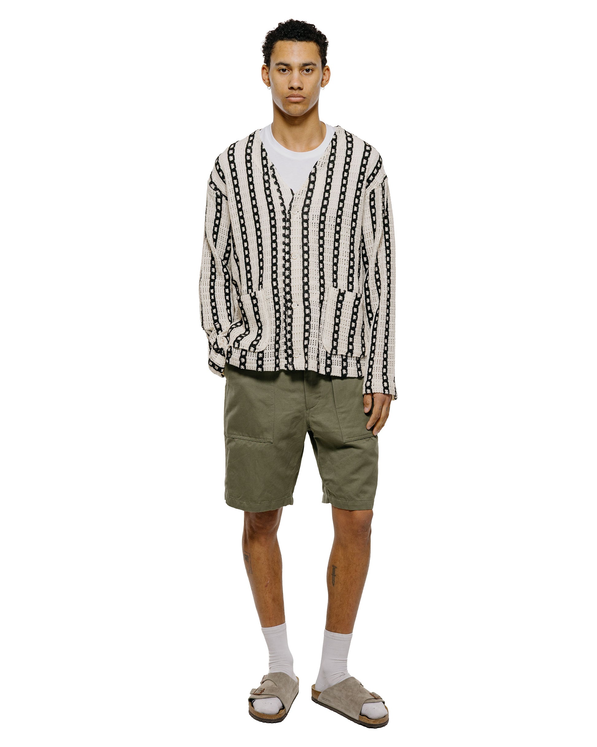 lost & found Engineered Garments Engineered Garments Knit Cardigan White/Black Stripe CP Crochet
