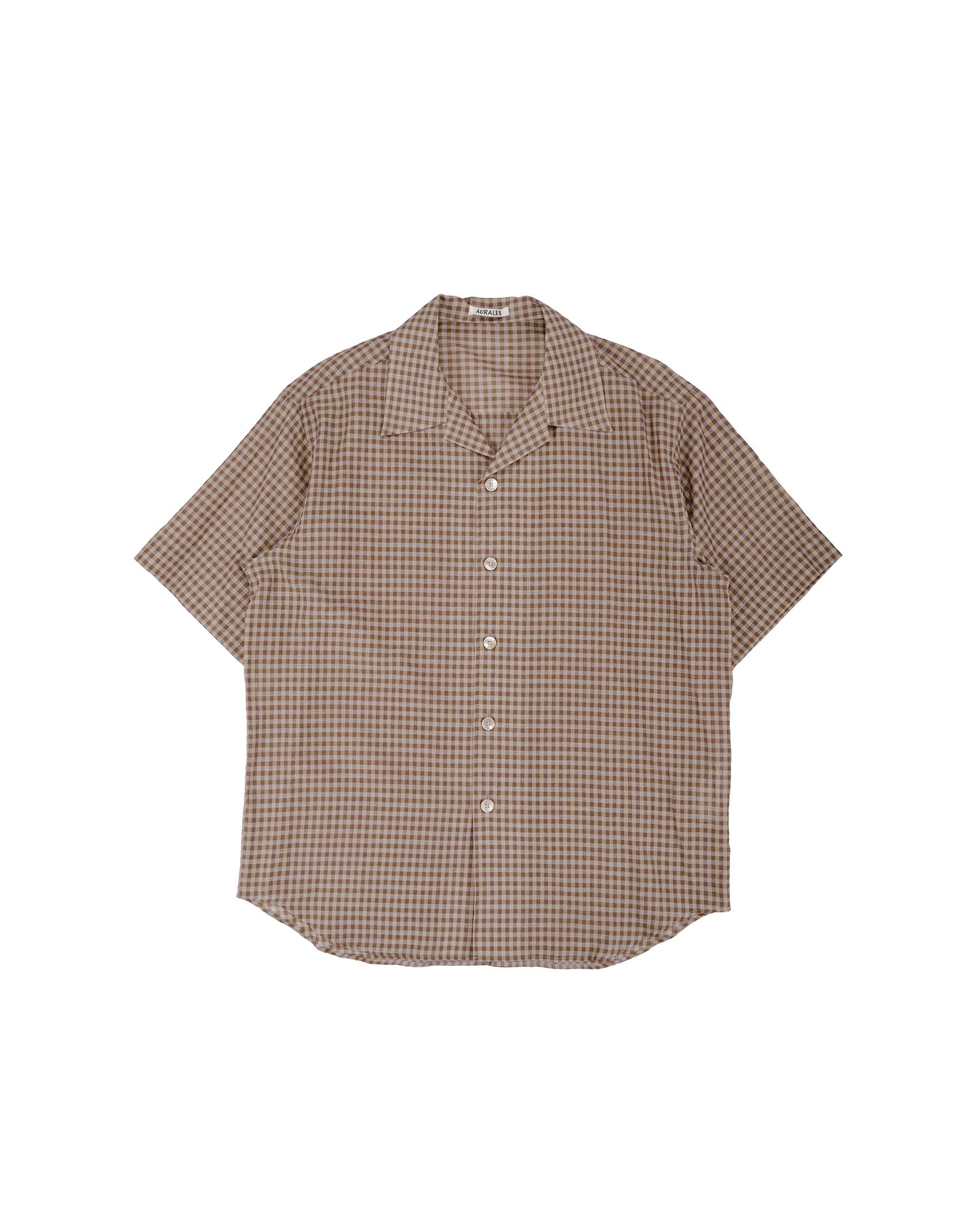 lost & found Auralee Auralee Airy Light Cotton Check Half Sleeved Shirt Brown Gingham Check
