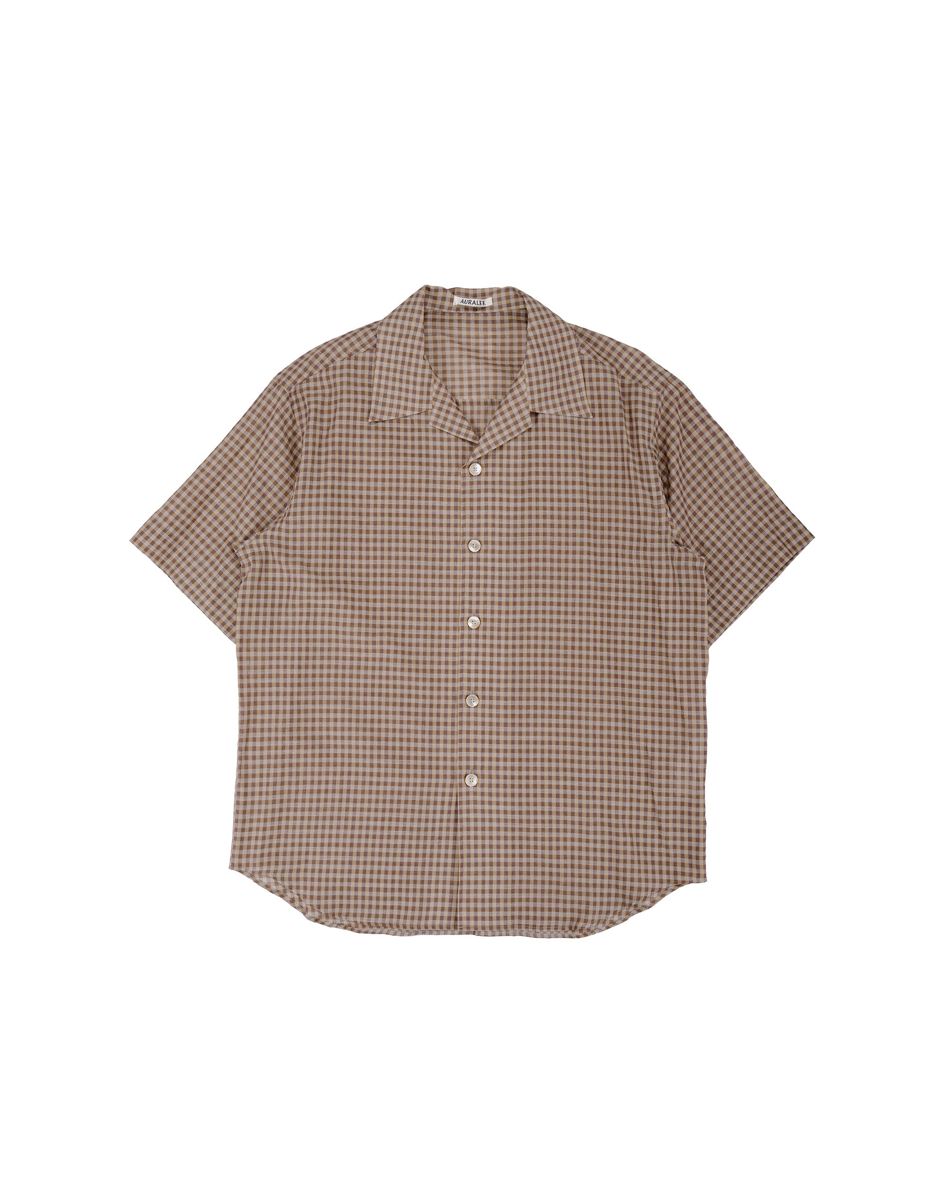 lost & found Auralee Auralee Airy Light Cotton Check Half Sleeved Shirt Brown Gingham Check