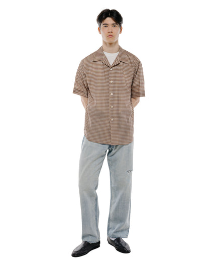 lost & found Auralee Auralee Airy Light Cotton Check Half Sleeved Shirt Brown Gingham Check
