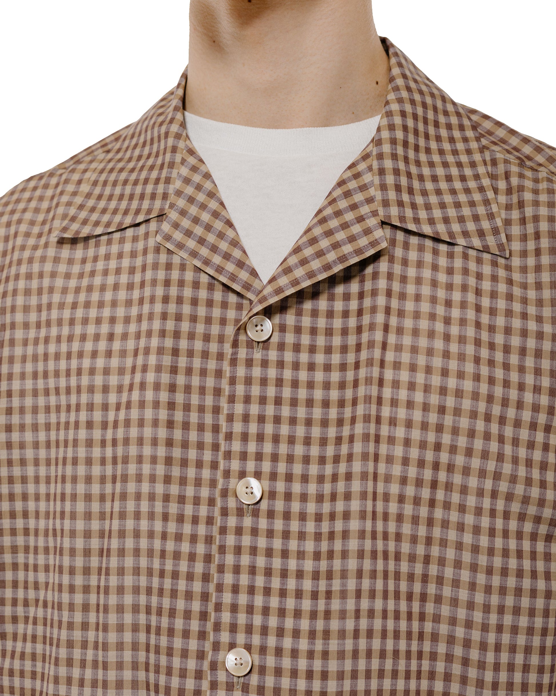 lost & found Auralee Auralee Airy Light Cotton Check Half Sleeved Shirt Brown Gingham Check