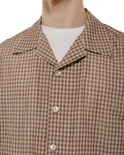 lost & found Auralee Auralee Airy Light Cotton Check Half Sleeved Shirt Brown Gingham Check