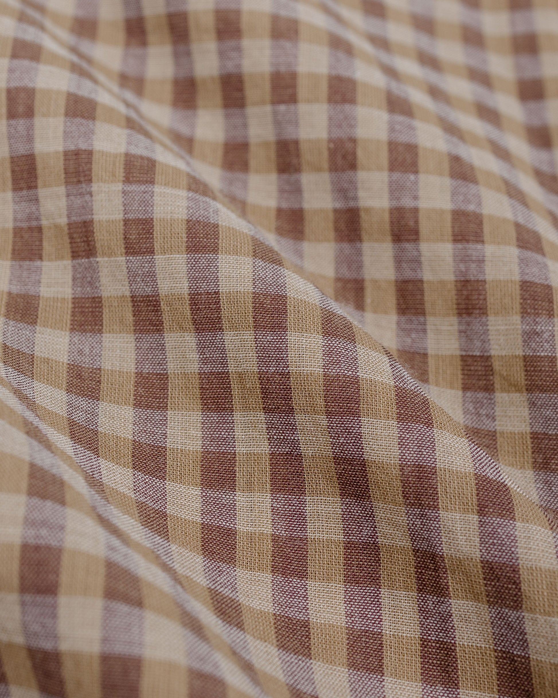 lost & found Auralee Auralee Airy Light Cotton Check Half Sleeved Shirt Brown Gingham Check