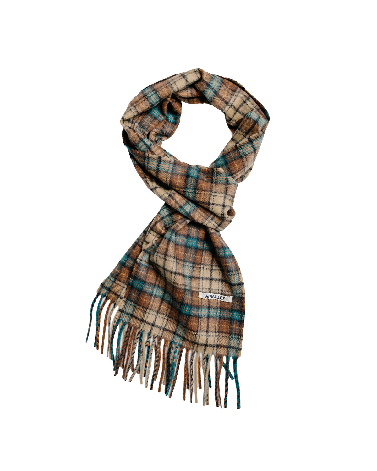 Auralee Cashmere Check Long Stole Red Brown Check