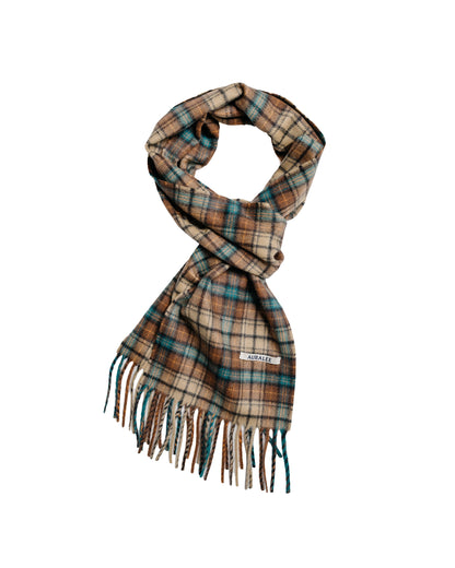 Auralee Cashmere Check Long Stole Red Brown Check