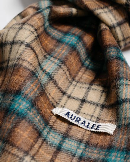Auralee Cashmere Check Long Stole Red Brown Check