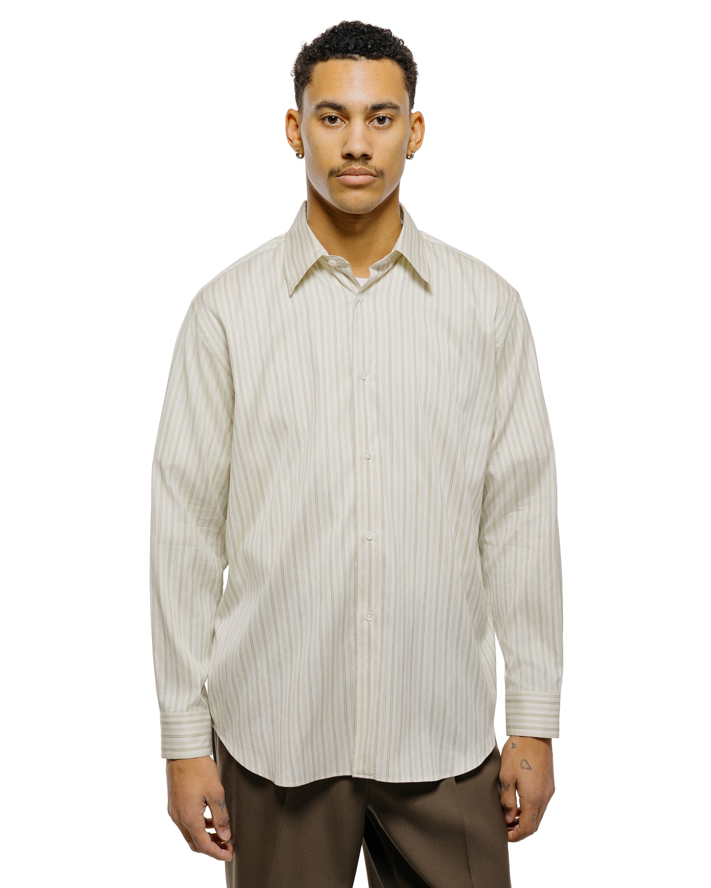 lost & found Auralee Auralee Cotton Silk Stripe Shirt Ivory Stripe