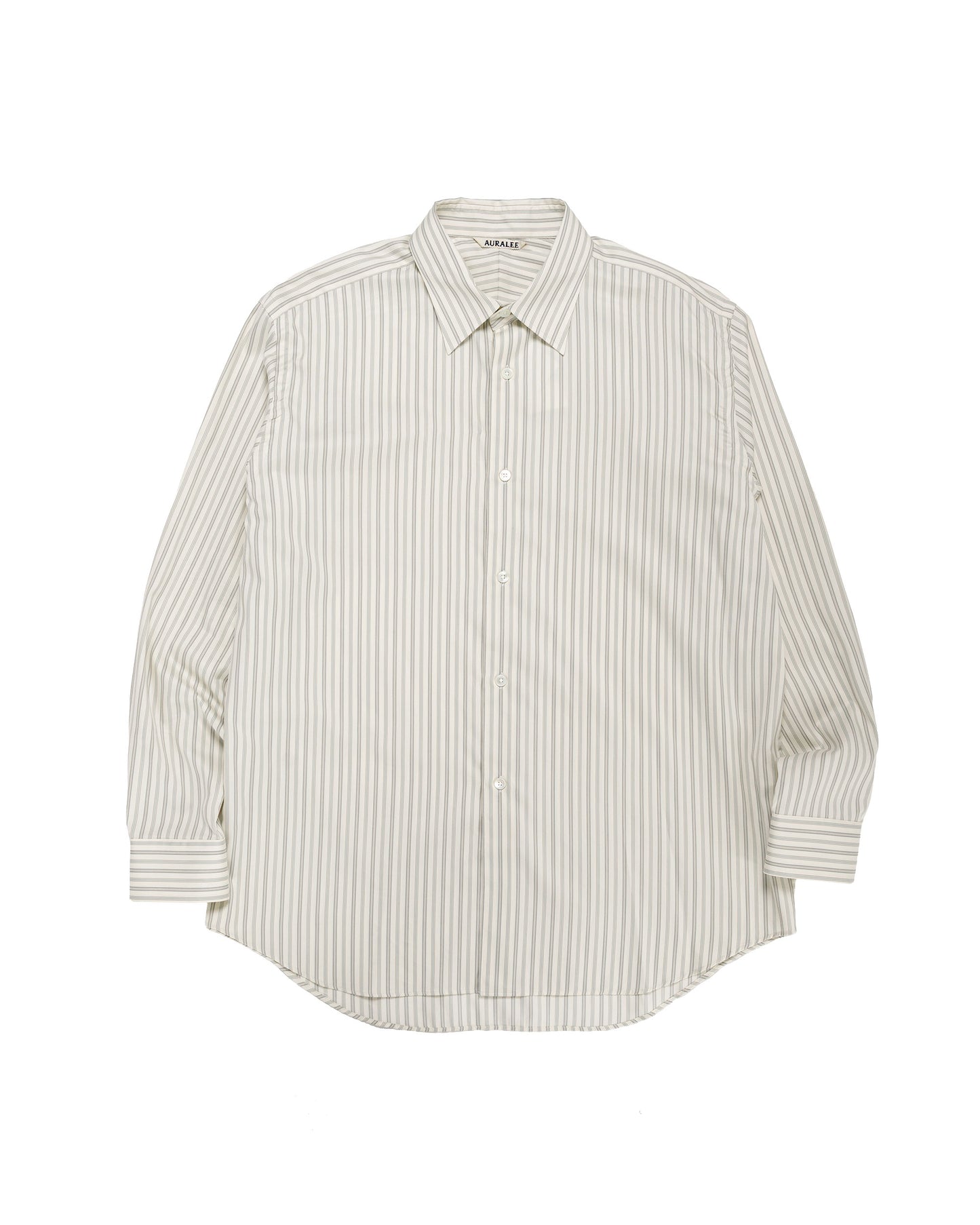 Auralee Cotton Silk Stripe Shirt Light Gray Stripe