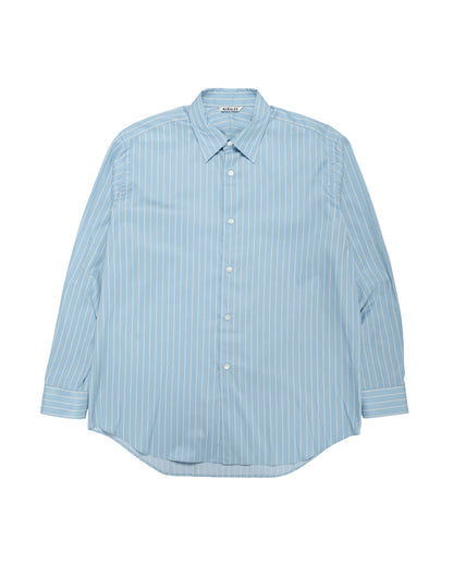 Auralee Cotton Silk Stripe Shirt Sax Blue Stripe