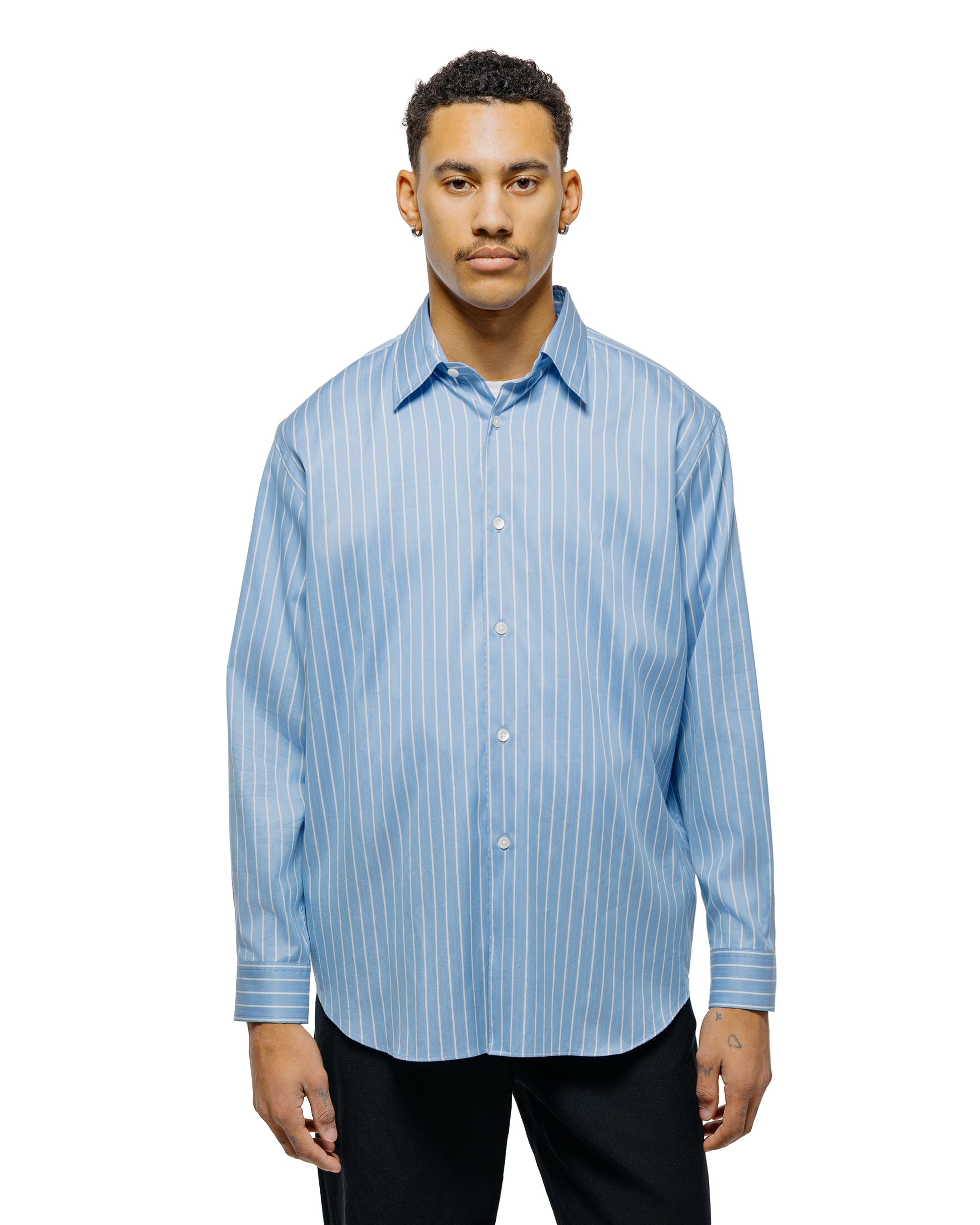 lost & found Auralee Auralee Cotton Silk Stripe Shirt Sax Blue Stripe