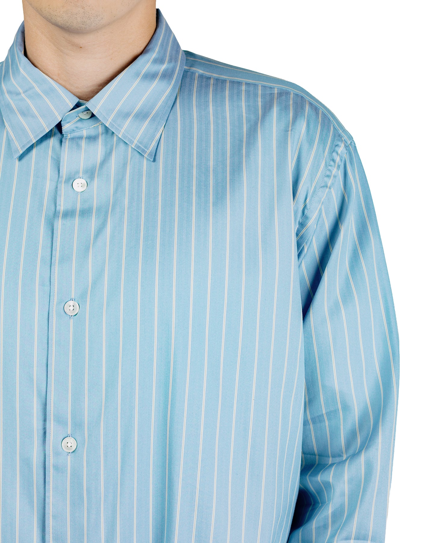 Auralee Cotton Silk Stripe Shirt Sax Blue Stripe
