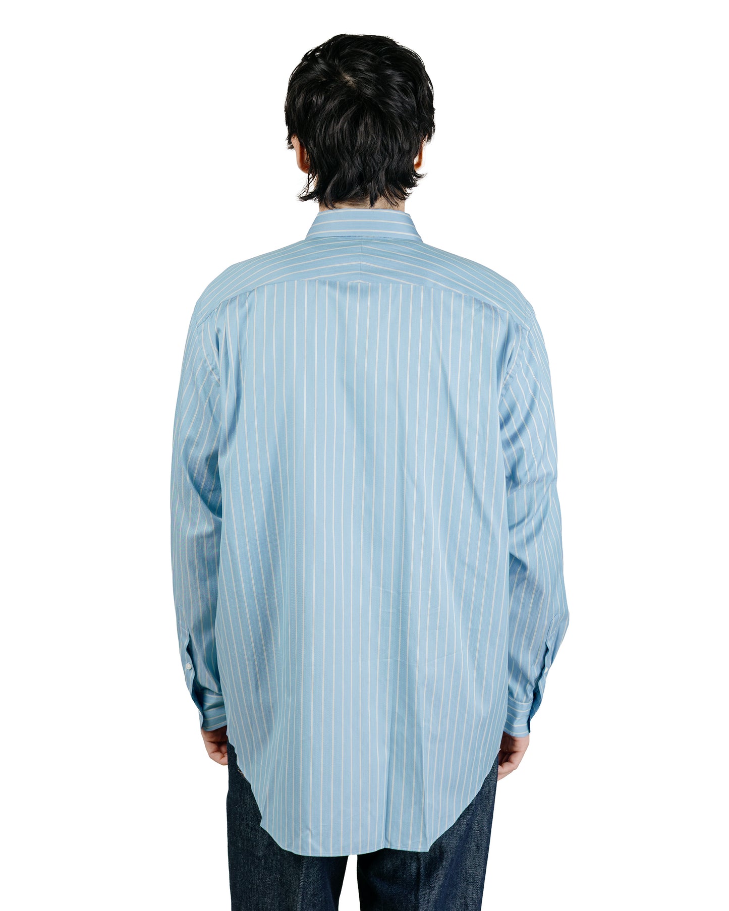 Auralee Cotton Silk Stripe Shirt Sax Blue Stripe