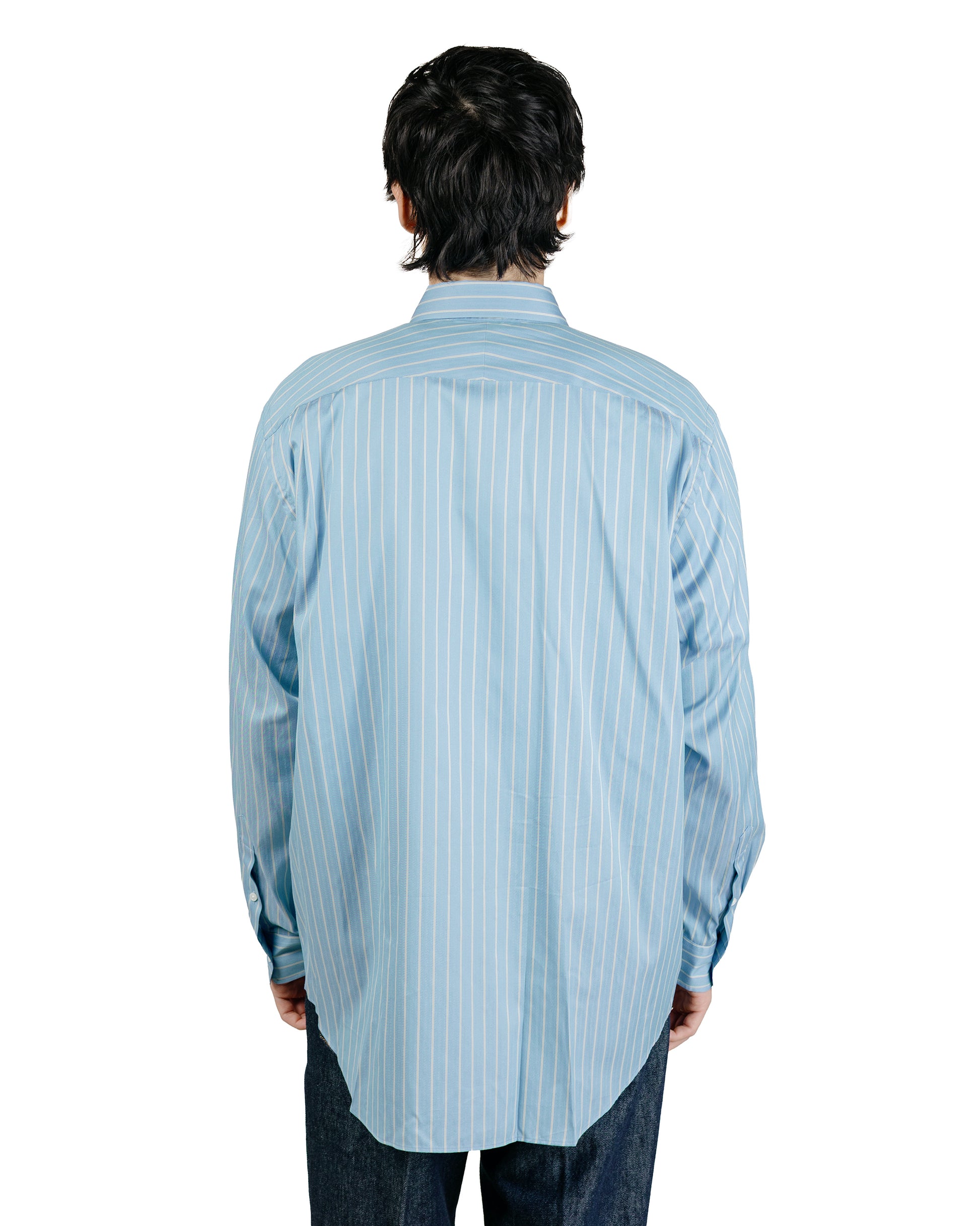 Auralee Cotton Silk Stripe Shirt Sax Blue Stripe