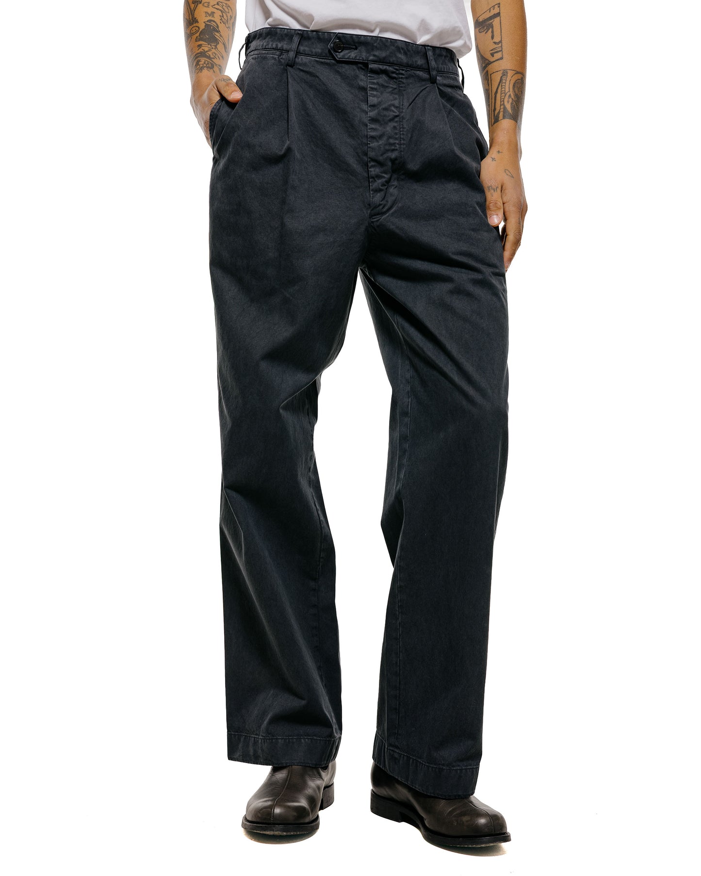 lost & found Auralee Auralee Garment Dyed Finx Light Chino One-Tuck Wide Pants Black