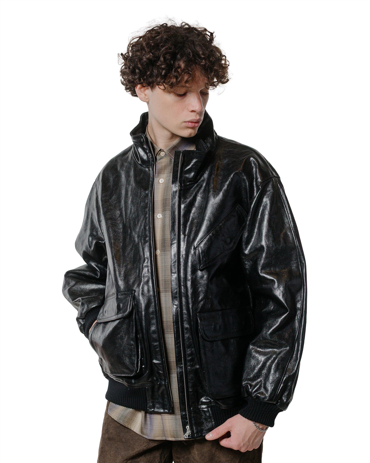 lost & found Auralee Auralee Lamb Leather Zip Blouson Black