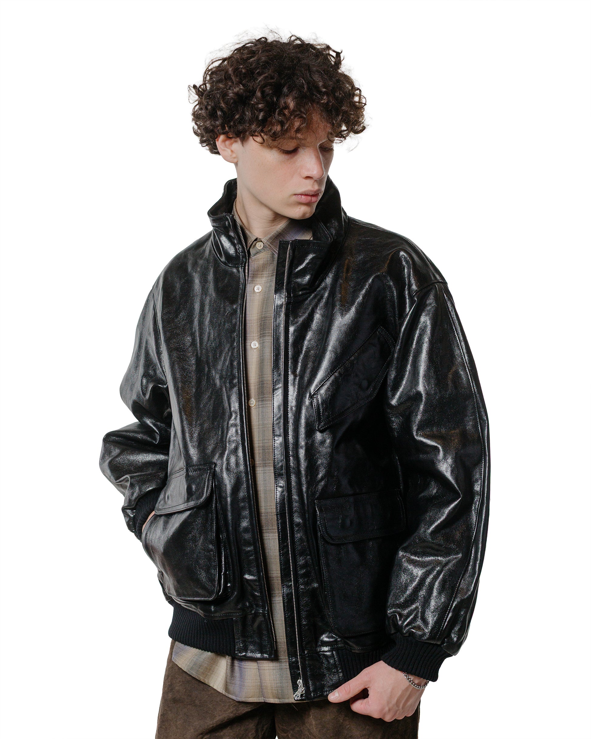 lost & found Auralee Auralee Lamb Leather Zip Blouson Black