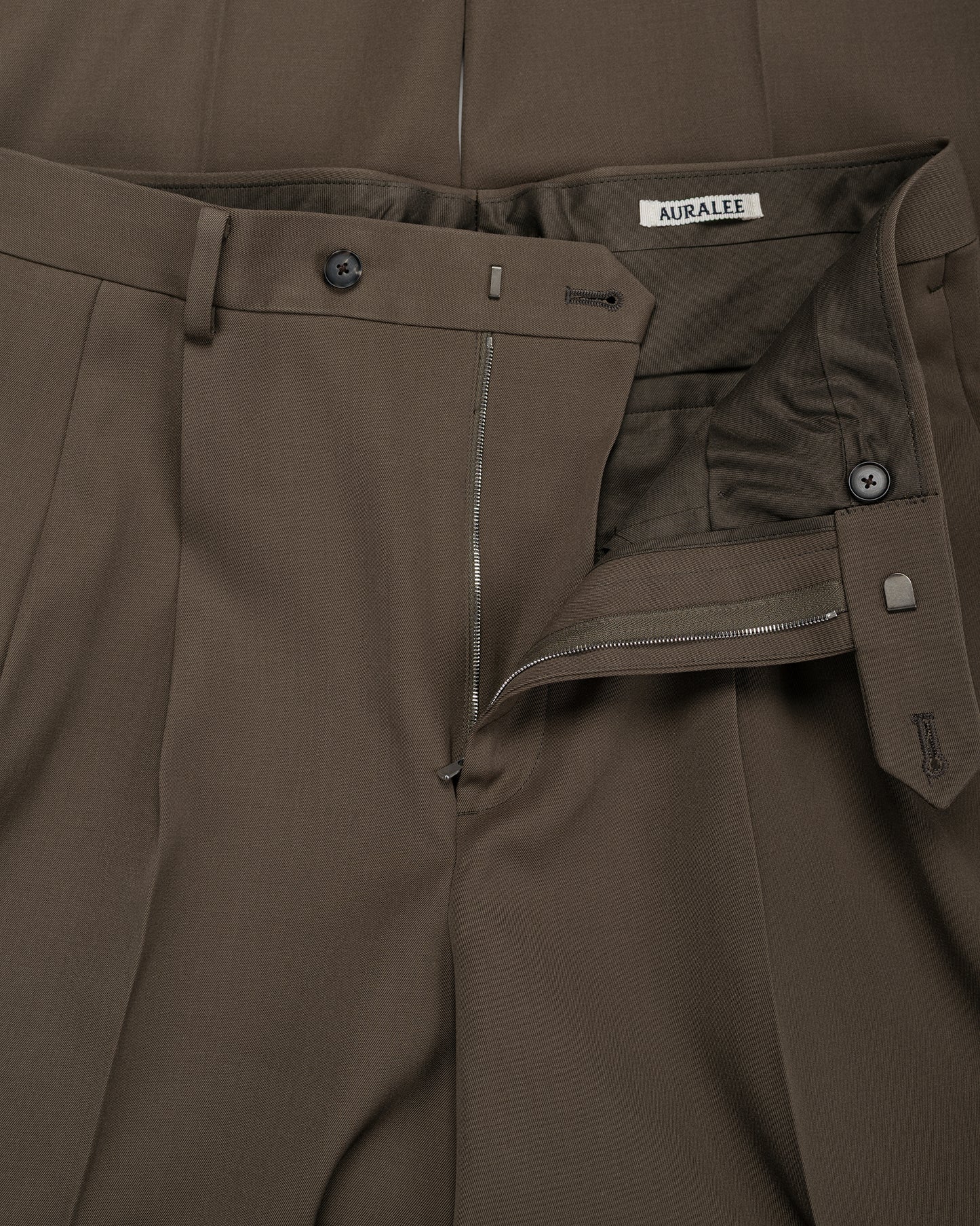 lost & found Auralee Auralee Light Wool Max Gabardine Two-Tuck Slacks Dark Olive Brown
