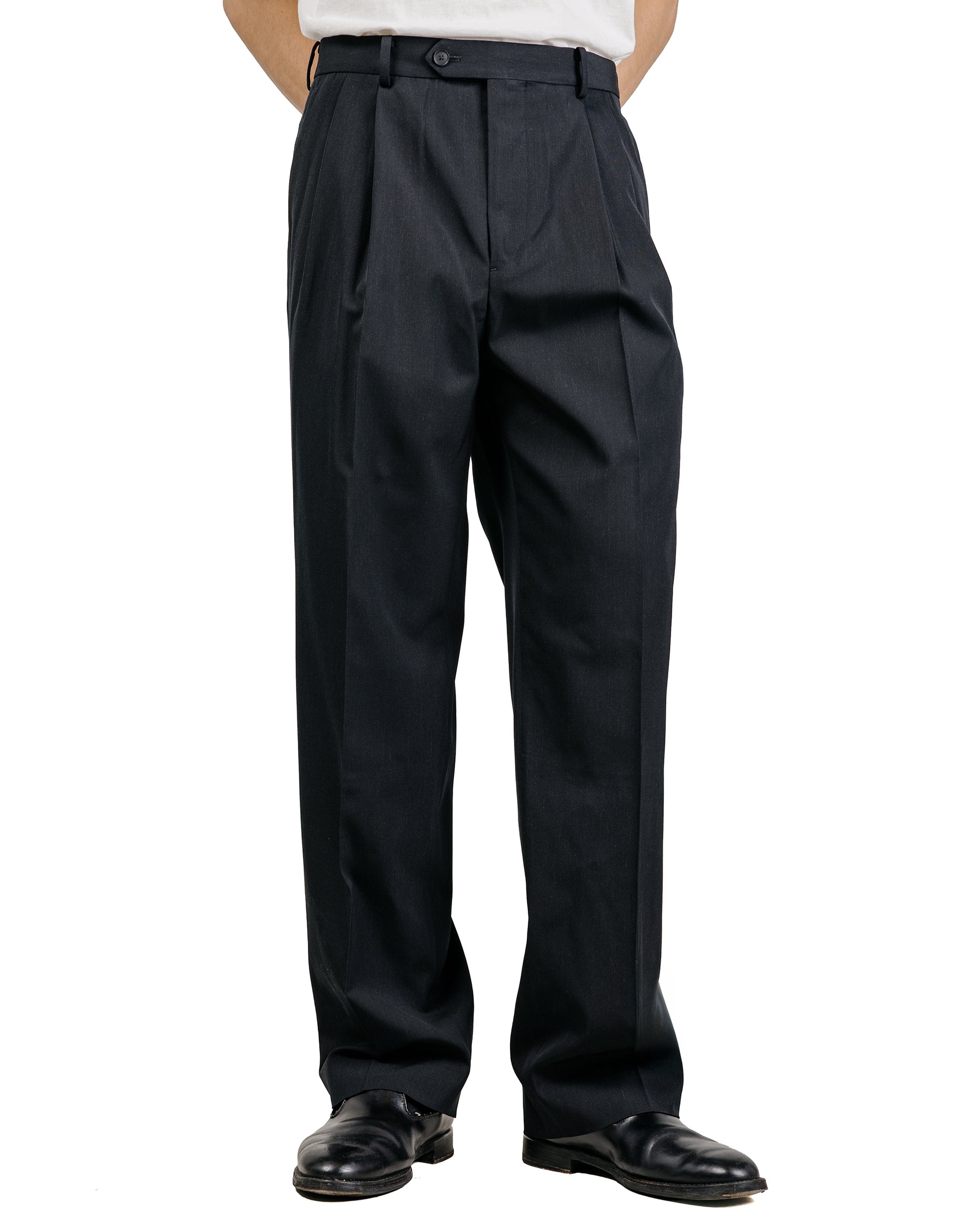 Auralee Light Wool Max Gabardine Two-Tuck Slacks Top Black