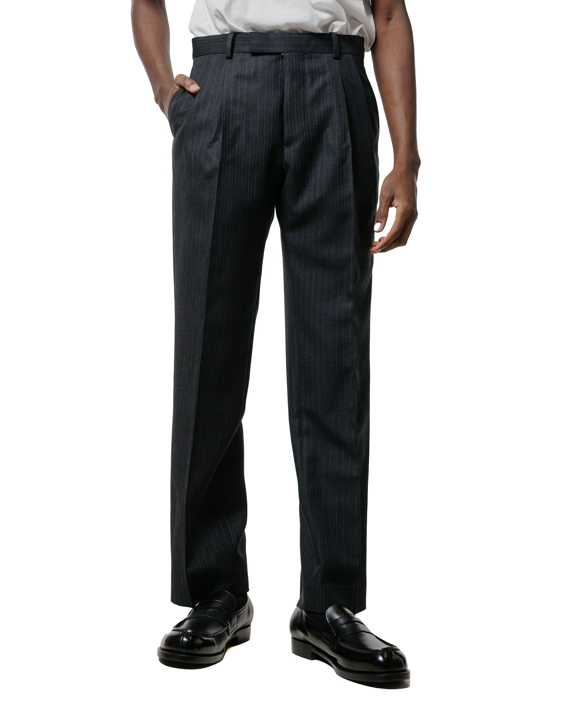 lost & found Auralee Auralee Bluefaced Wool Two-Tuck Slacks Charcoal Navy Stripe