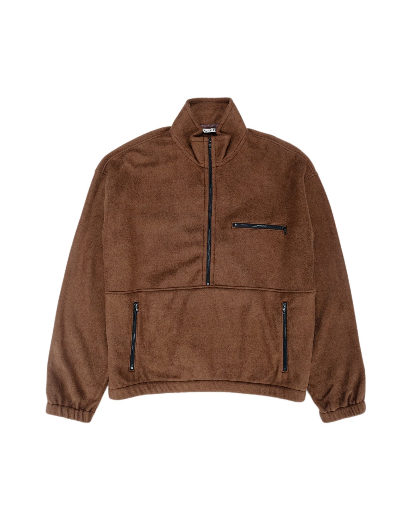 lost & found Auralee Auralee Pure Silk Comfort Fleece Half Zip P/O Brown