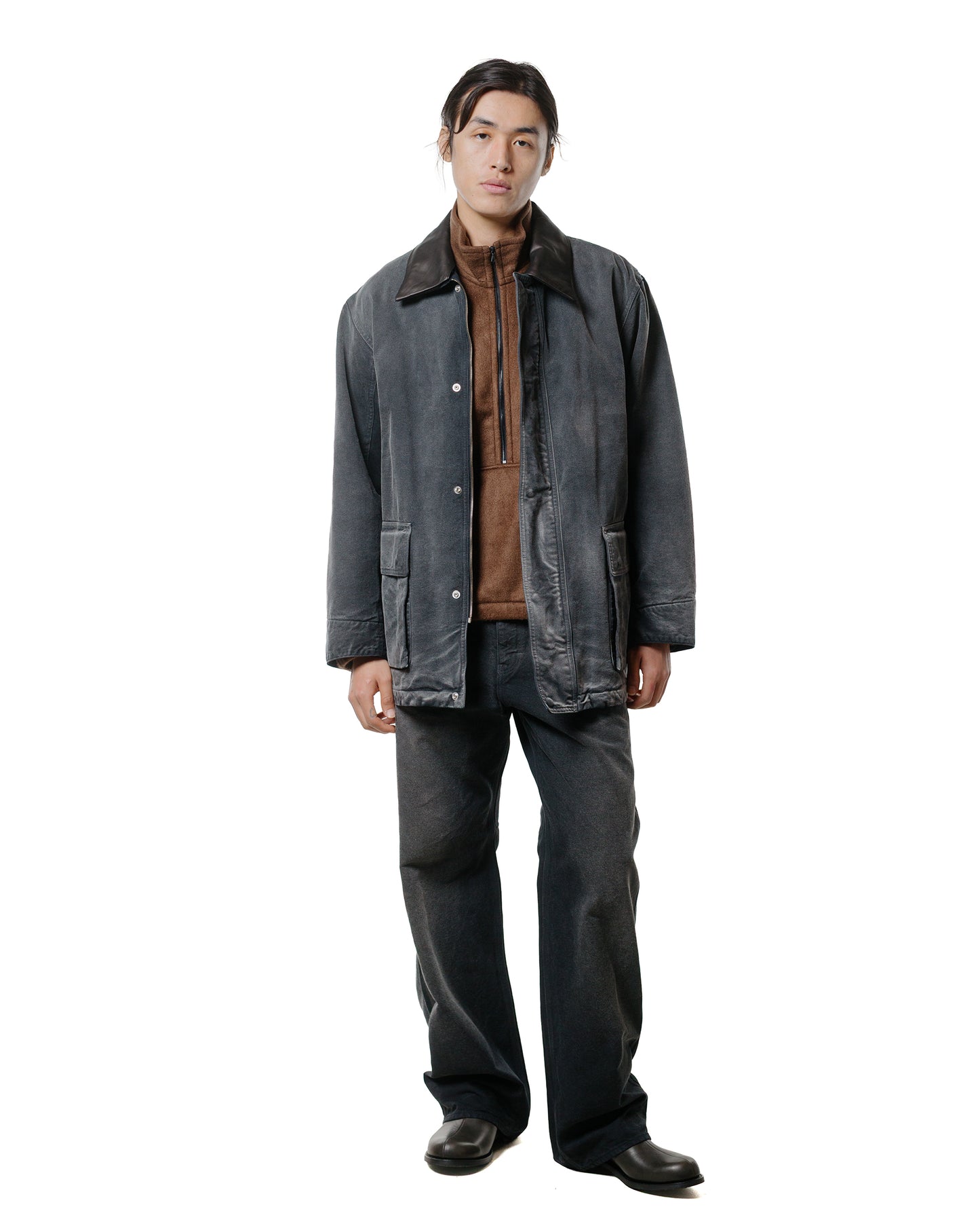 lost & found Auralee Auralee Pure Silk Comfort Fleece Half Zip P/O Brown