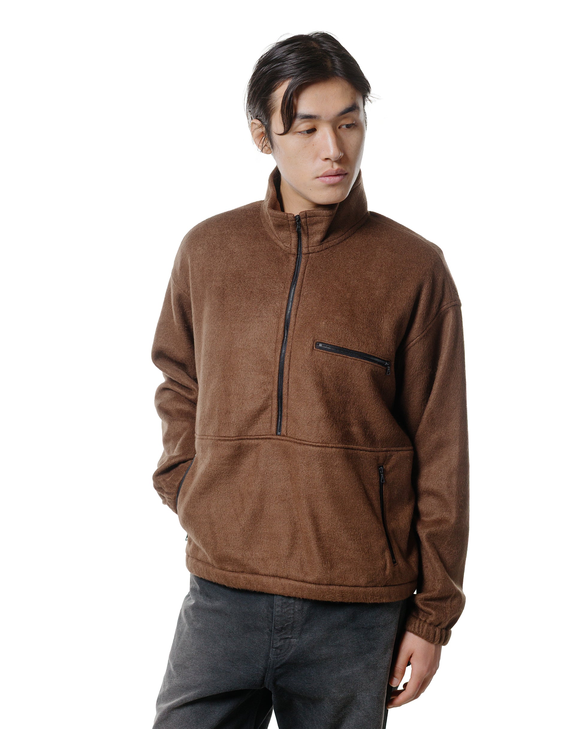 lost & found Auralee Auralee Pure Silk Comfort Fleece Half Zip P/O Brown