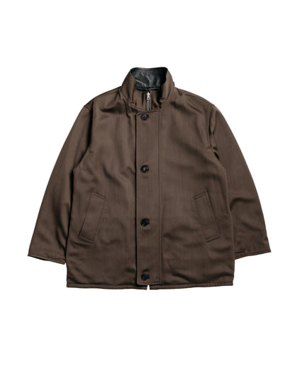 Auralee Reversible Wool Twisted Twill / Sheep Leather Half Coat Brown Chambray/Black