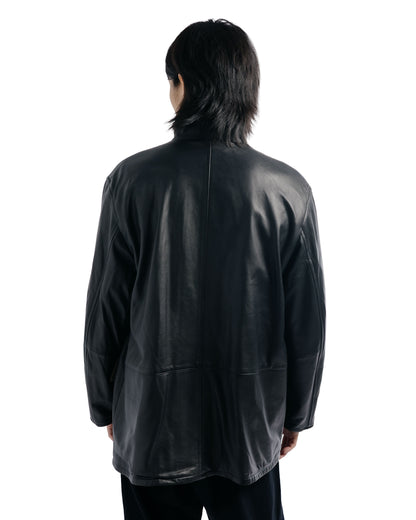 Auralee Reversible Wool Twisted Twill / Sheep Leather Half Coat Brown Chambray/Black