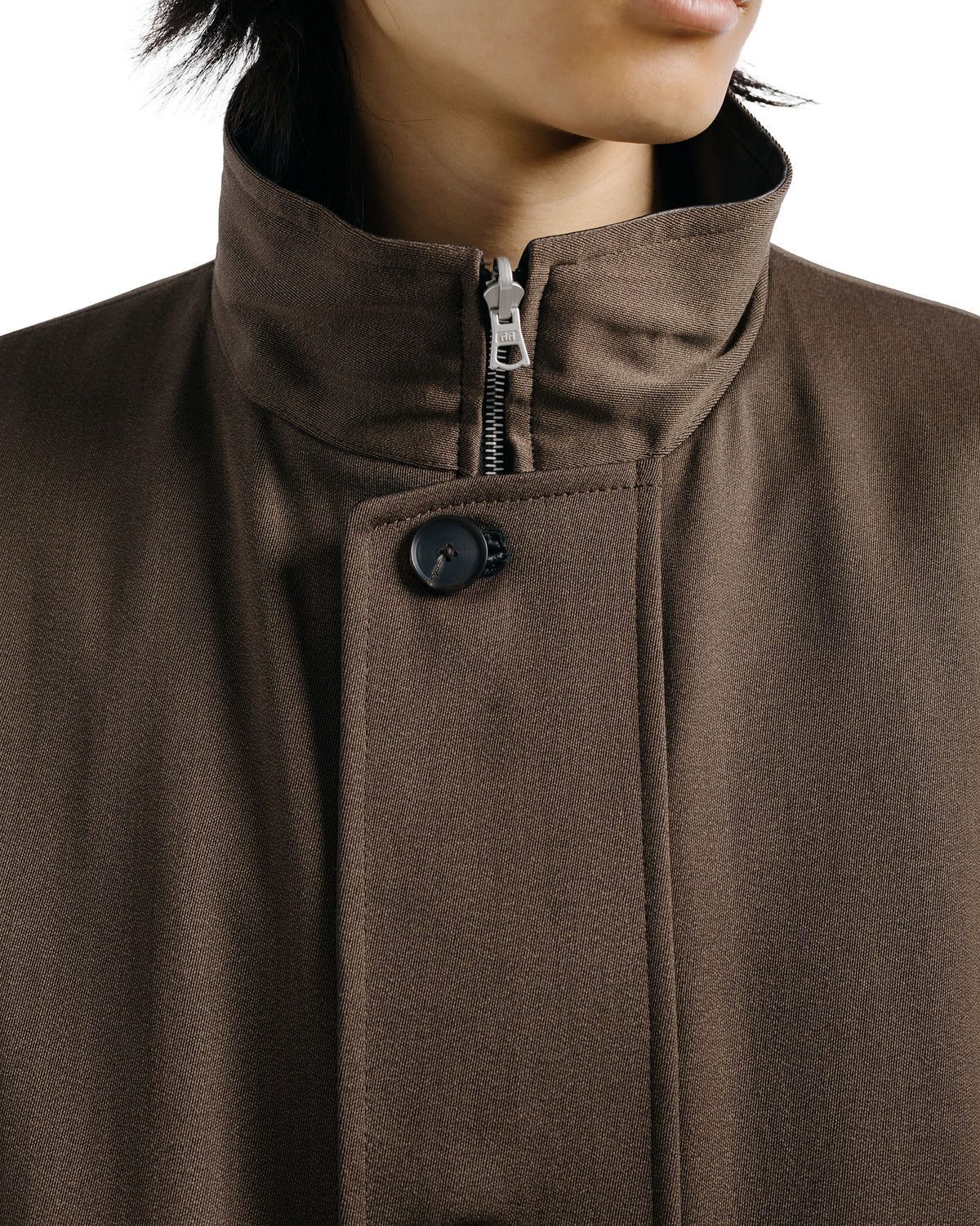 Auralee Reversible Wool Twisted Twill / Sheep Leather Half Coat Brown Chambray/Black