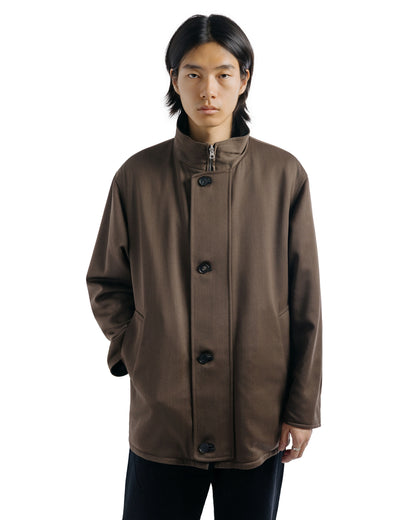 Auralee Reversible Wool Twisted Twill / Sheep Leather Half Coat Brown Chambray/Black