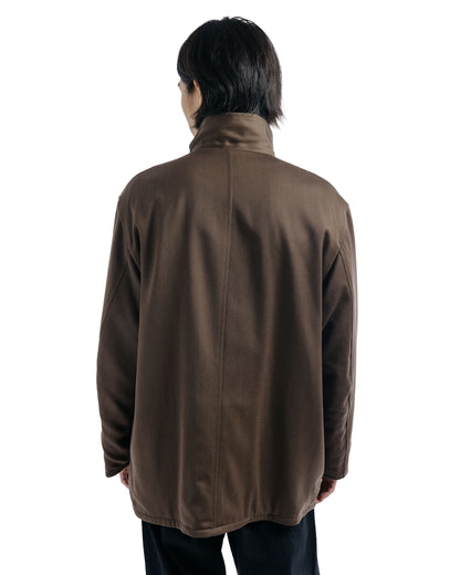 Auralee Reversible Wool Twisted Twill / Sheep Leather Half Coat Brown Chambray/Black