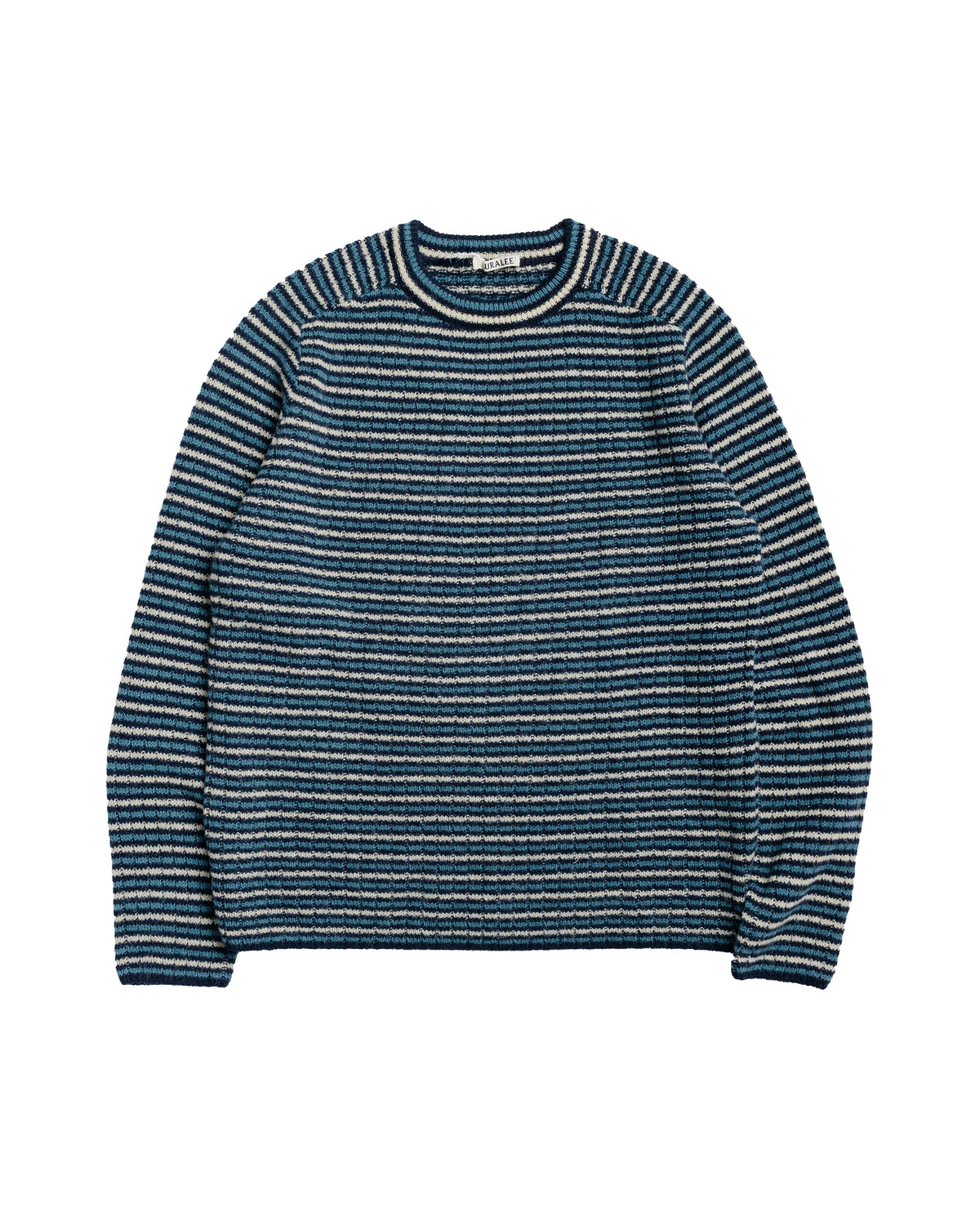 Auralee Shetland Wool Cashmere Rib Knit P/O Navy Stripe