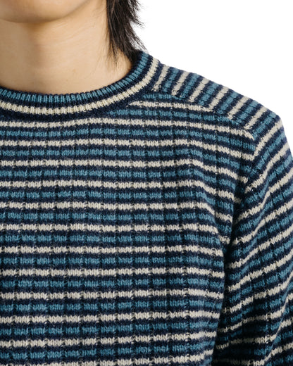 Auralee Shetland Wool Cashmere Rib Knit P/O Navy Stripe