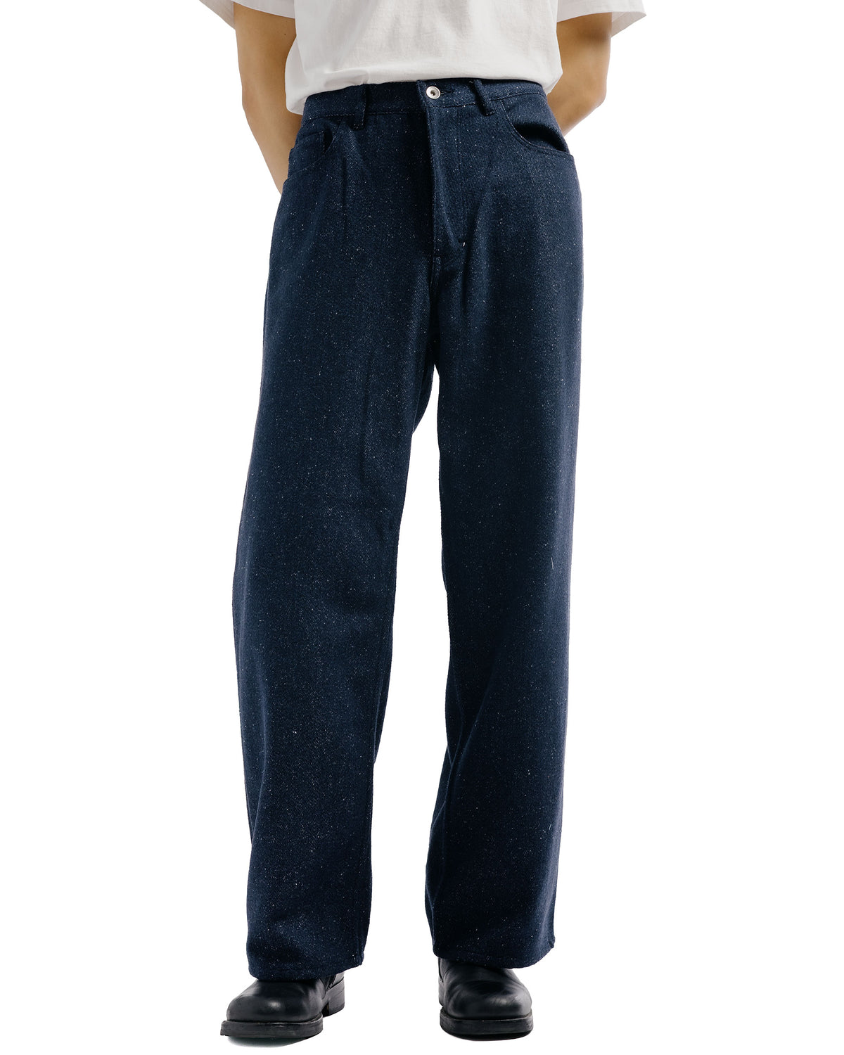 Auralee Silk Nep Denim 5P Wide Pants Dark Navy