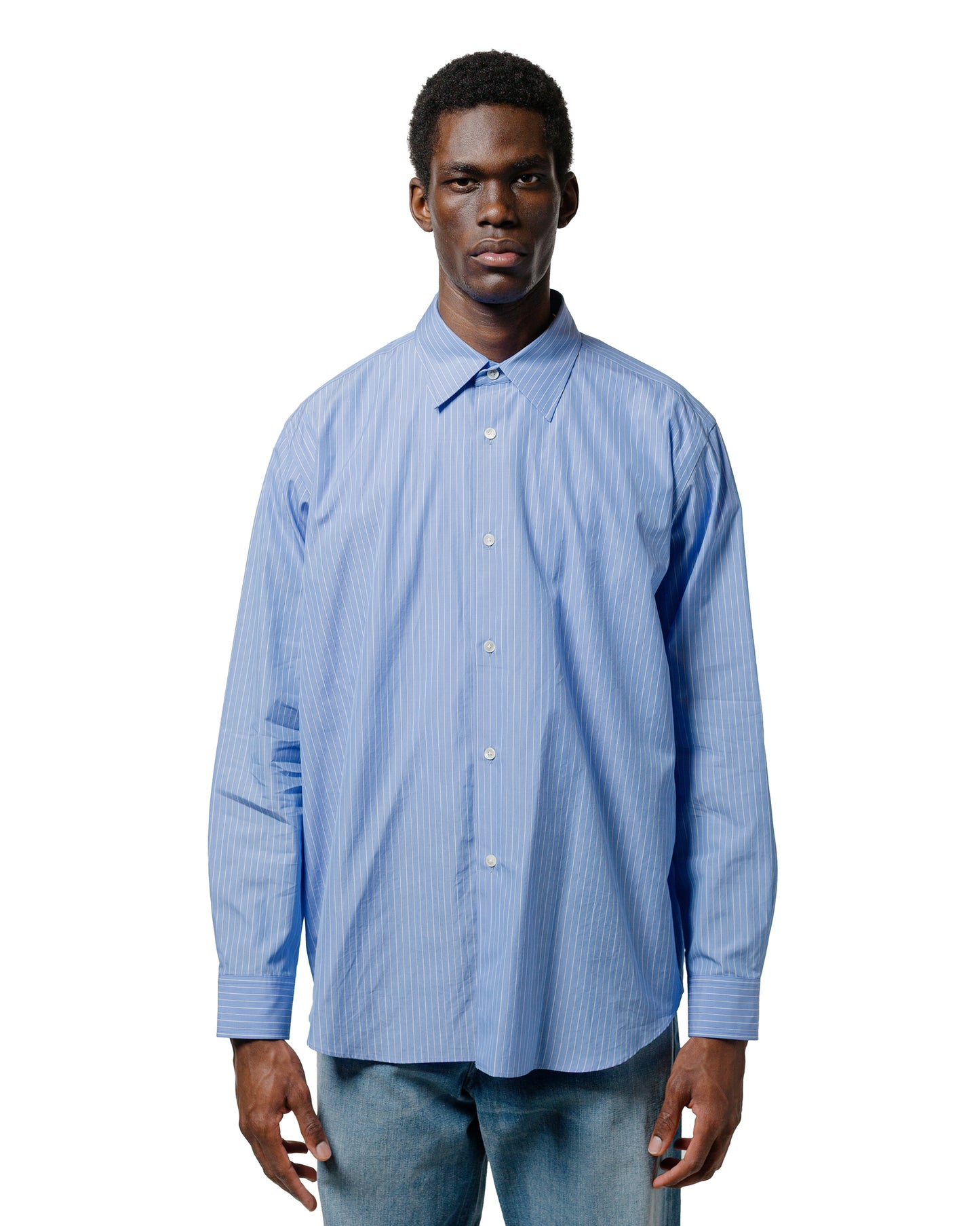 lost & found Auralee Auralee Suvin High Count Cloth Stripe Shirt Blue Stripe