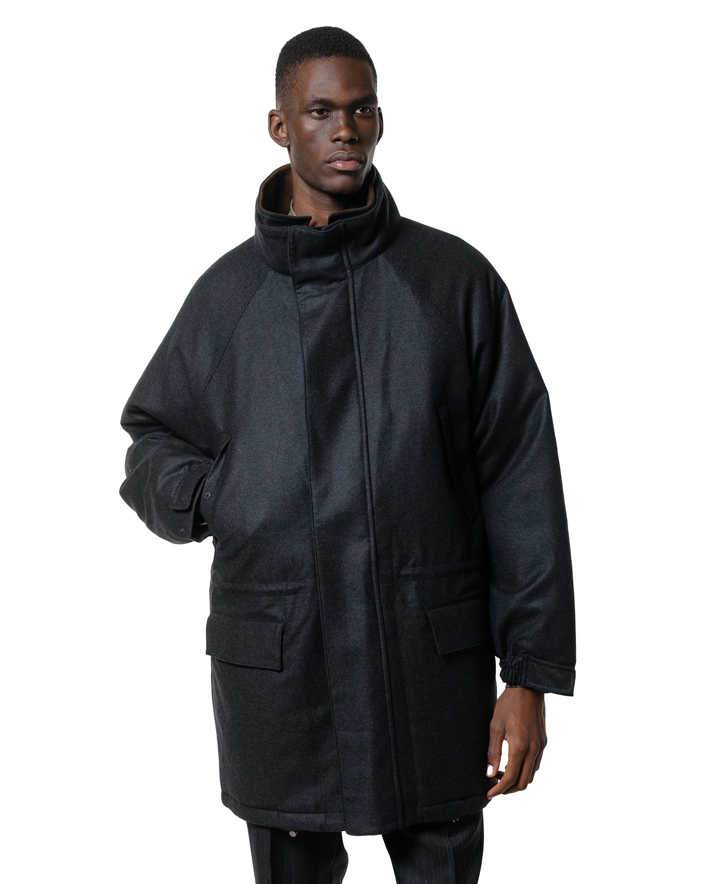 lost & found Auralee Auralee Wool Fulling Flannel Padded Over Blouson Top Charcoal