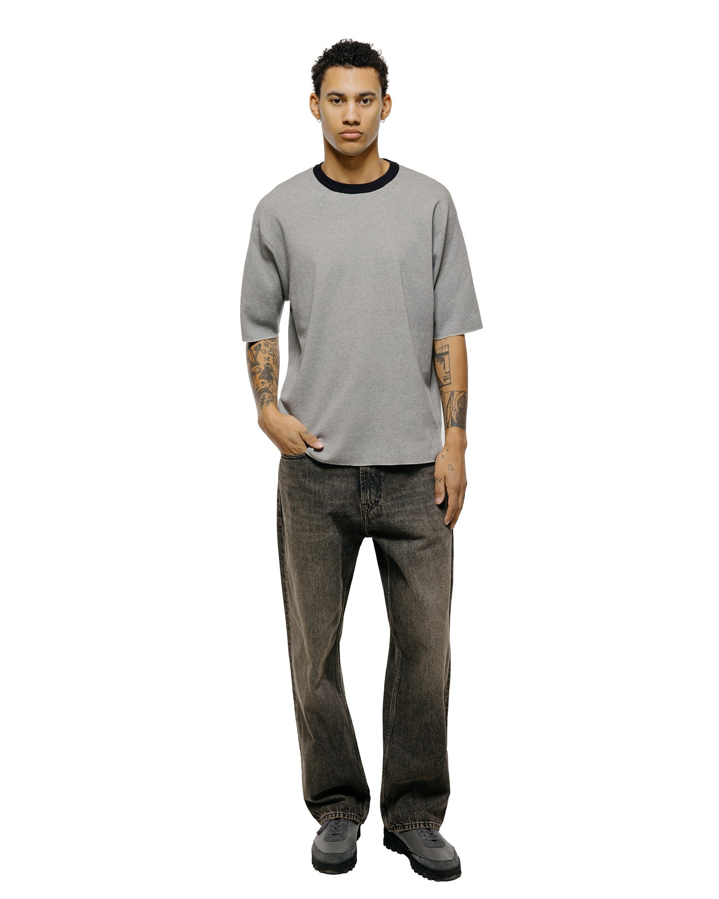 lost & found Batoner Batoner 32G Smooth Knit T-Shirt Ivory/Black