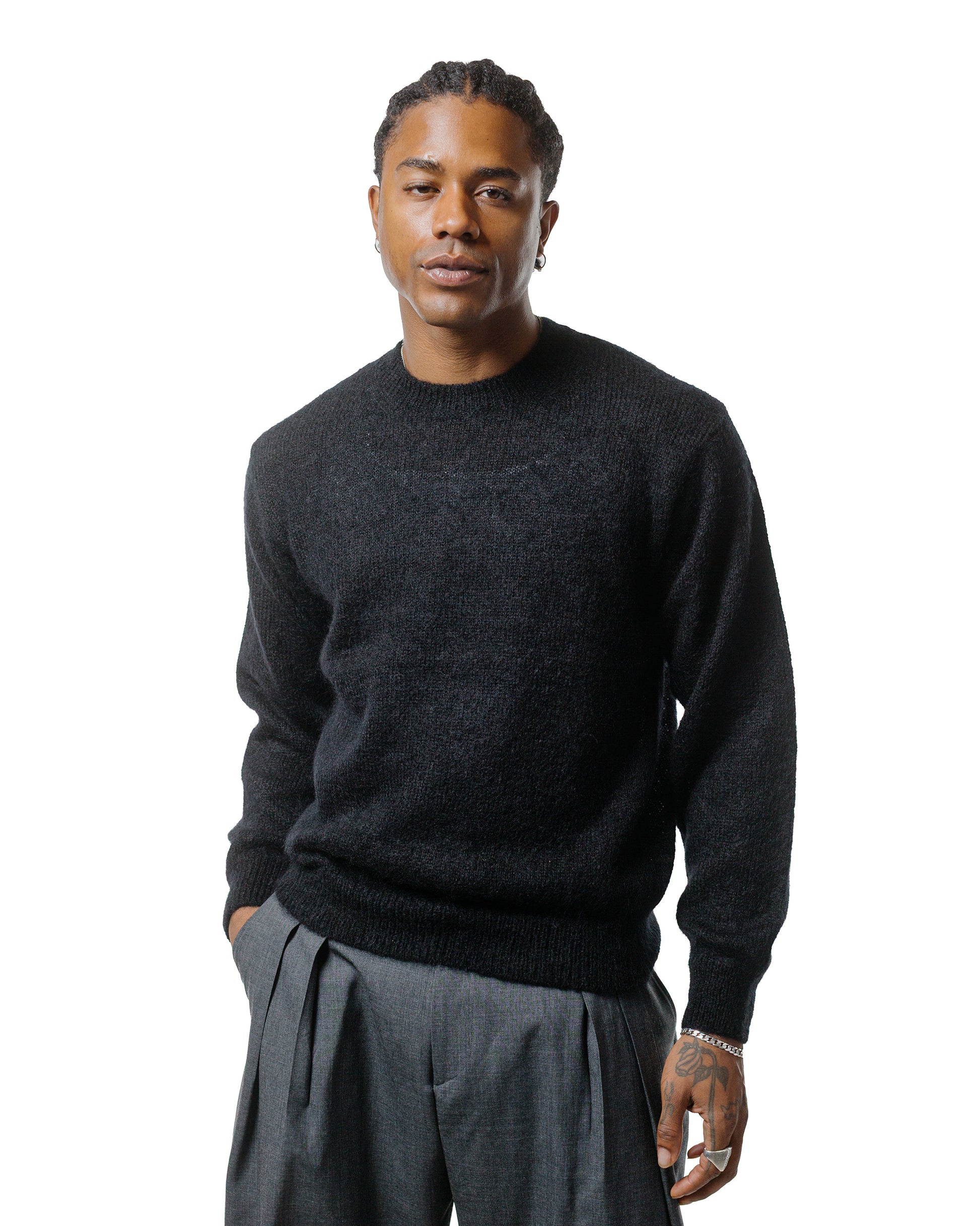 lost & found Batoner Batoner Pure Mohair Crew Neck Black