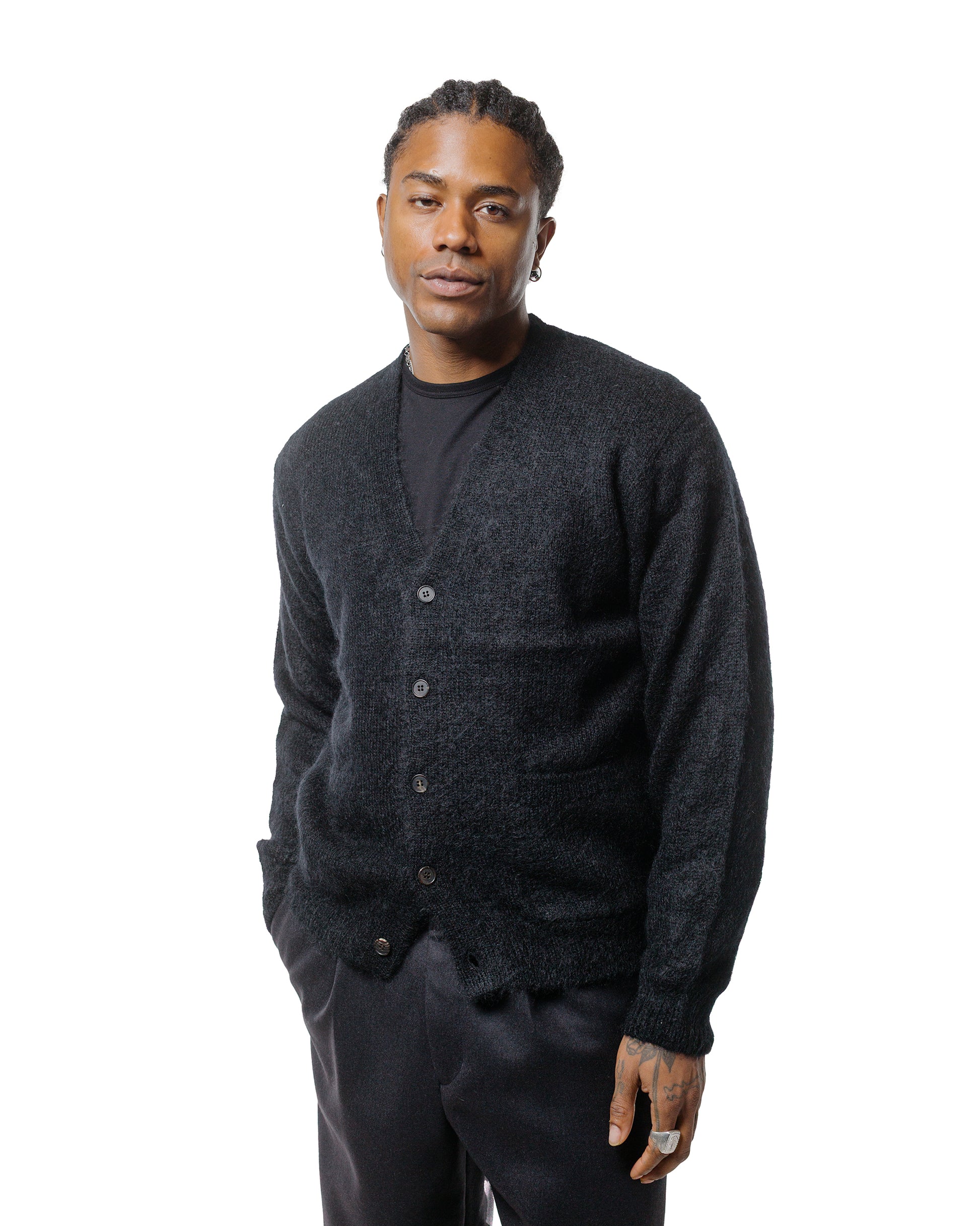 lost & found Batoner Batoner Pure Mohair V Cardigan Black