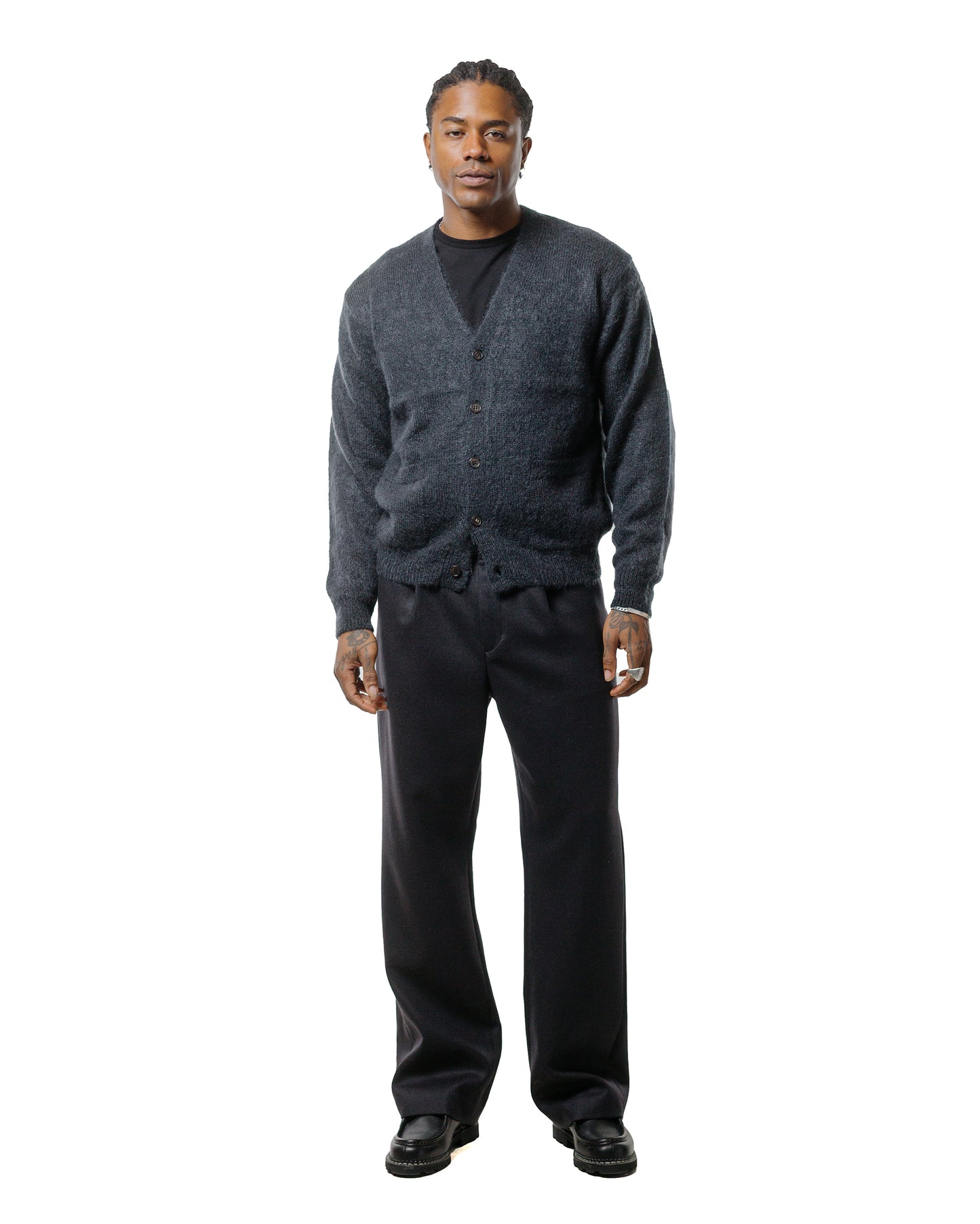 lost & found Batoner Batoner Pure Mohair V Cardigan Charcoal Blue
