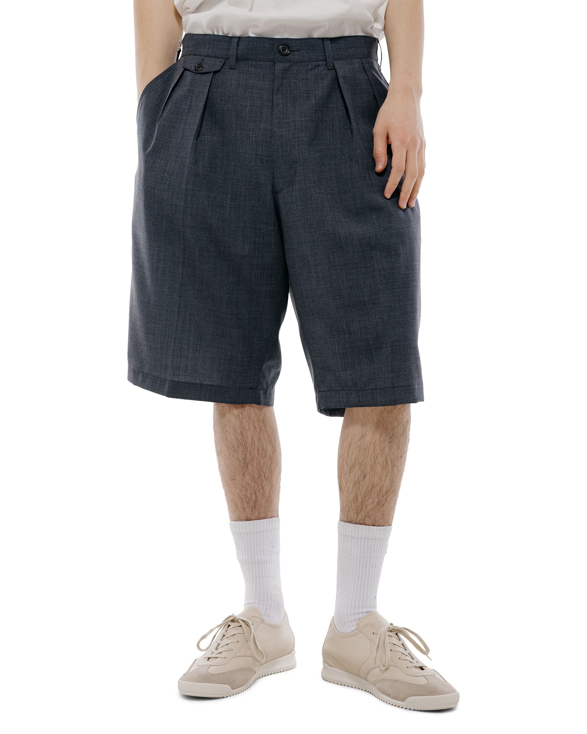 lost & found Beams Plus Beams Plus 2Pleats Shorts Wool Tropical Charcoal Grey