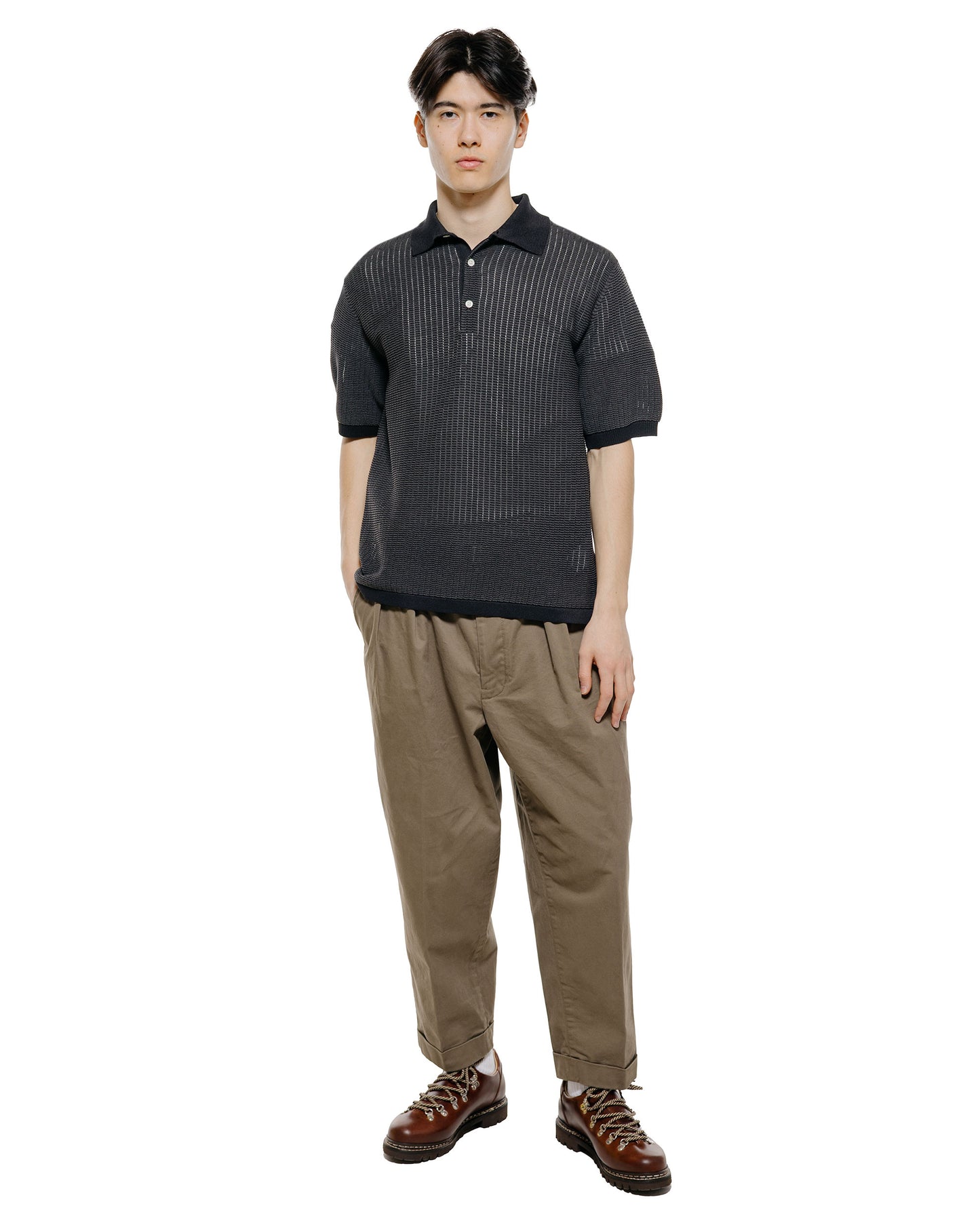 lost & found Beams Plus Beams Plus Knit Polo 'Washi' 2 Tone Black