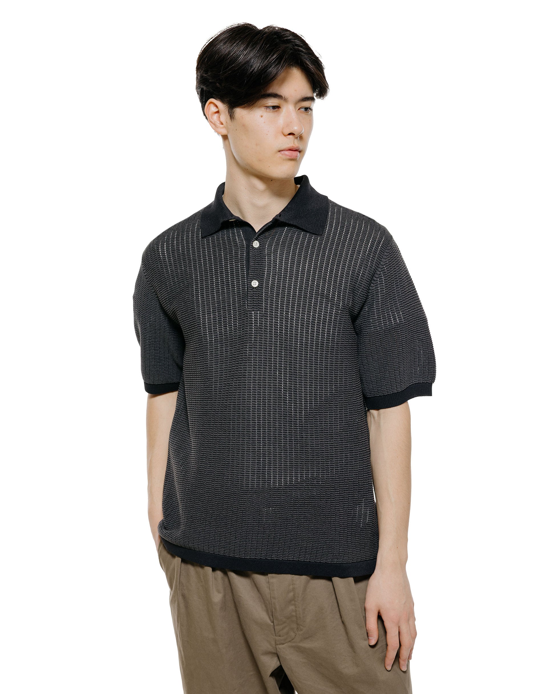 lost & found Beams Plus Beams Plus Knit Polo 'Washi' 2 Tone Black
